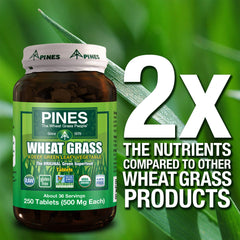 PINES Organic Wheat Grass label with nutrition facts