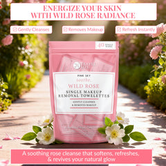 Closeup of Pink Sky Wild Rose wipes showing soft texture and refreshing fragrance