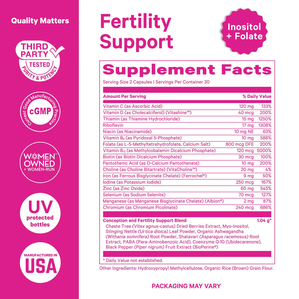 Herbal blend featuring Vitex, Ashwagandha, and Shatavari for fertility support