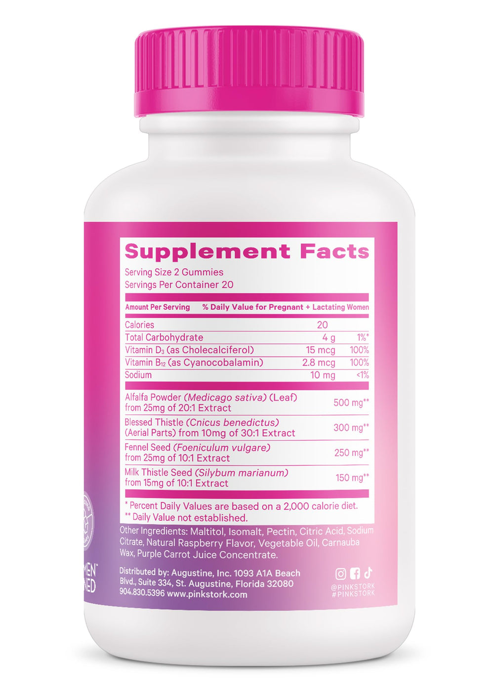 Pink Stork Lactation Gummies packaging and label