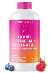 Bottle of Pink Stork Liquid Prenatal Vitamin Berry Flavor