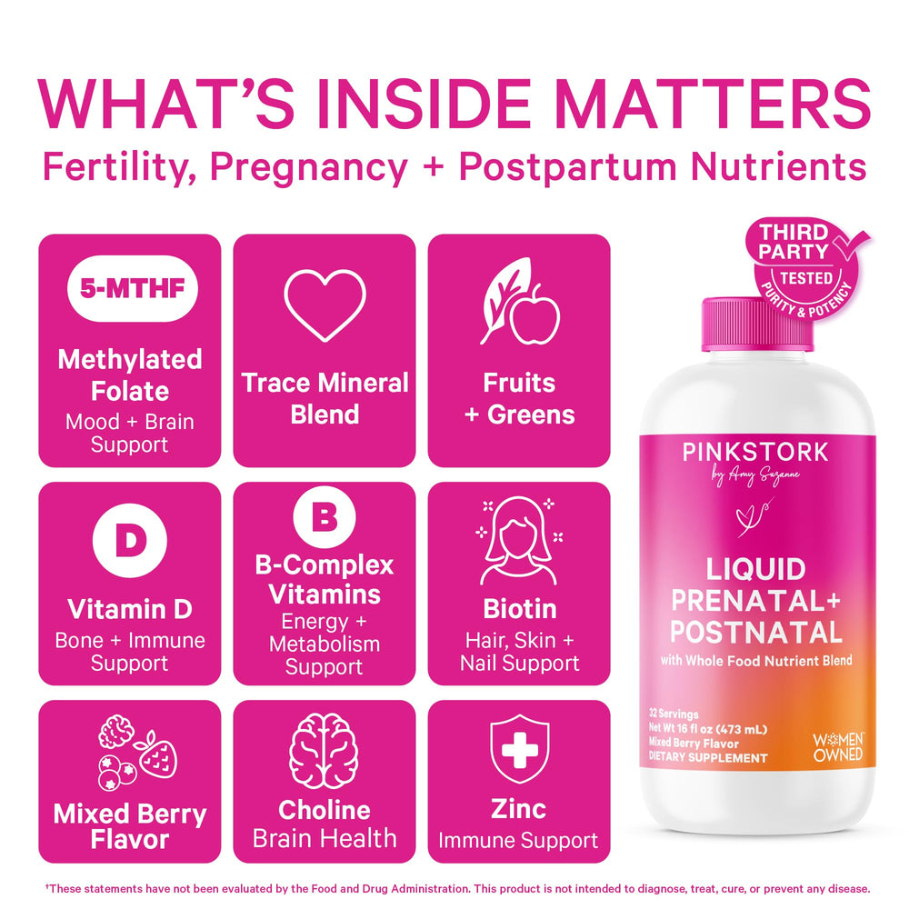 Liquid prenatal vitamin being stirred into a beverage