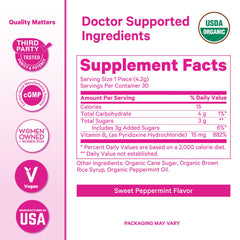 Pink Stork Peppermint Sweets nutrition panel shows organic status.