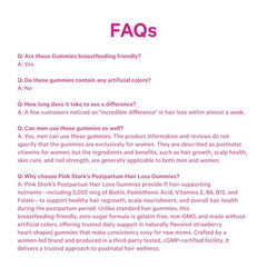 Breastfeeding-friendly formula label of Pink Stork Postpartum Hair Loss Gummies