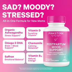 Close-up of Pink Stork Postpartum Mood Support label