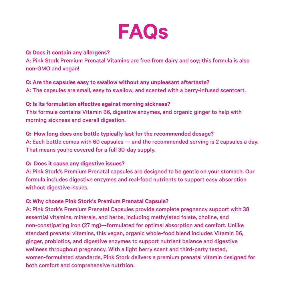 Pink Stork Premium Prenatal packaging suggests pairing with other Pink Stork products
