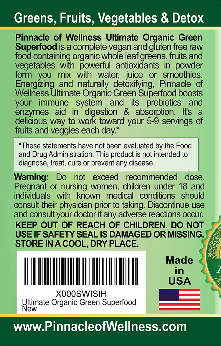 Back view of Pinnacle of Wellness Berry Green Superfood Powder canister