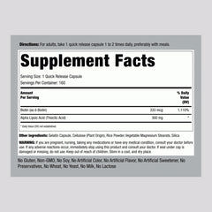 Supplement facts panel for Alpha Lipoic Acid 300mg