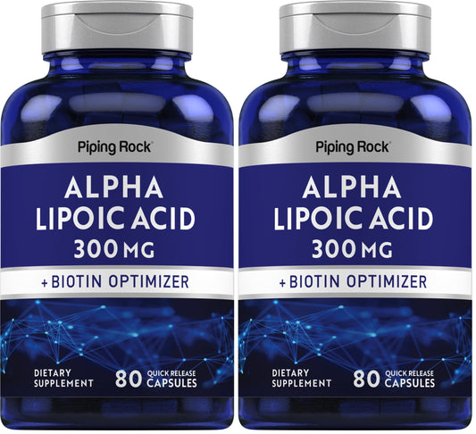 Front view of Piping Rock Alpha Lipoic Acid 300mg Pack of 2