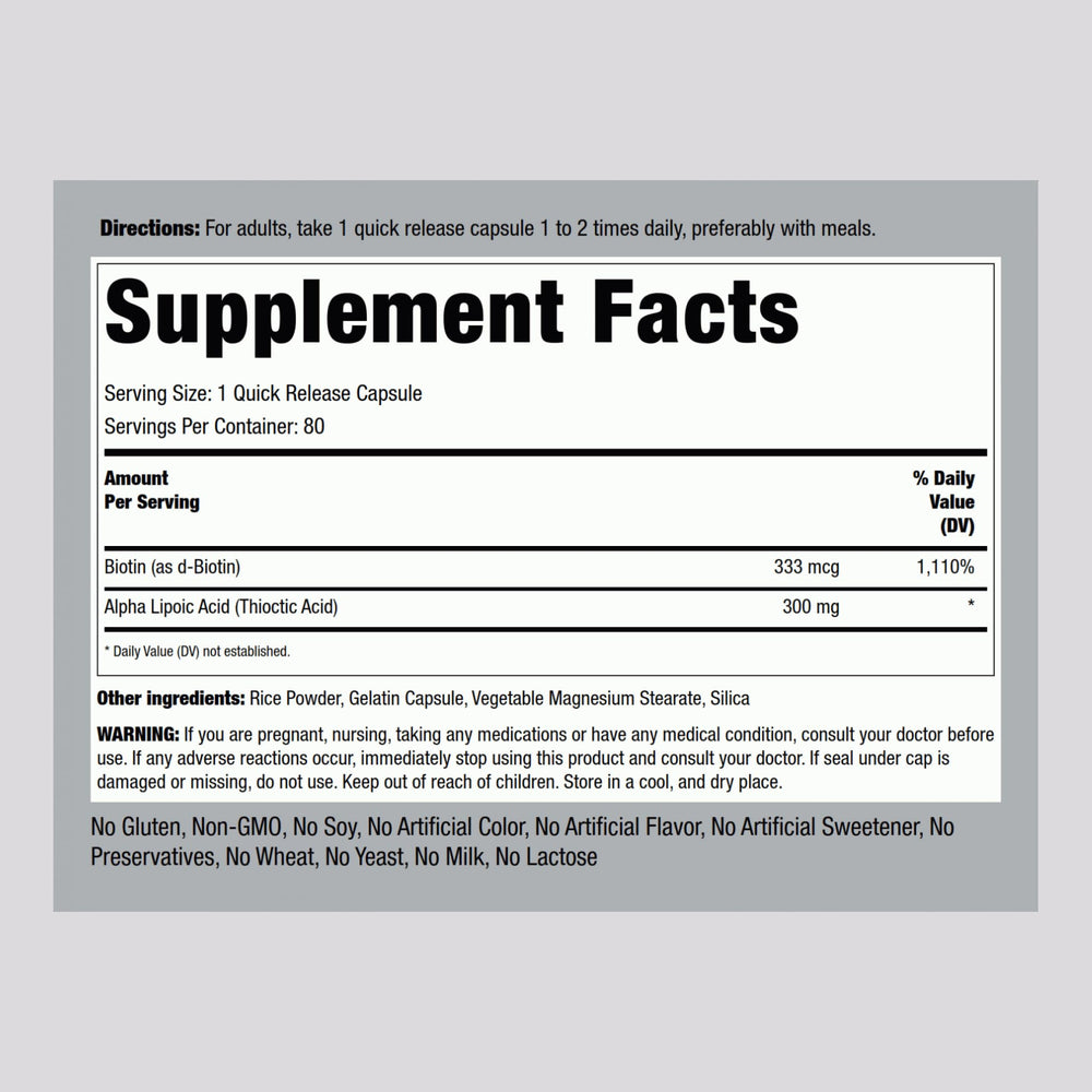 Product label close-up for Piping Rock Alpha Lipoic Acid 300mg Pack of 2