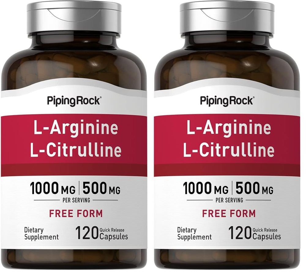 Piping Rock L-Arginine L-Citrulline bottle with label showing 1500 mg