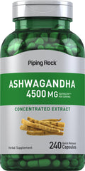 Front view of Piping Rock Ashwagandha 4500mg bottle with 240 capsules