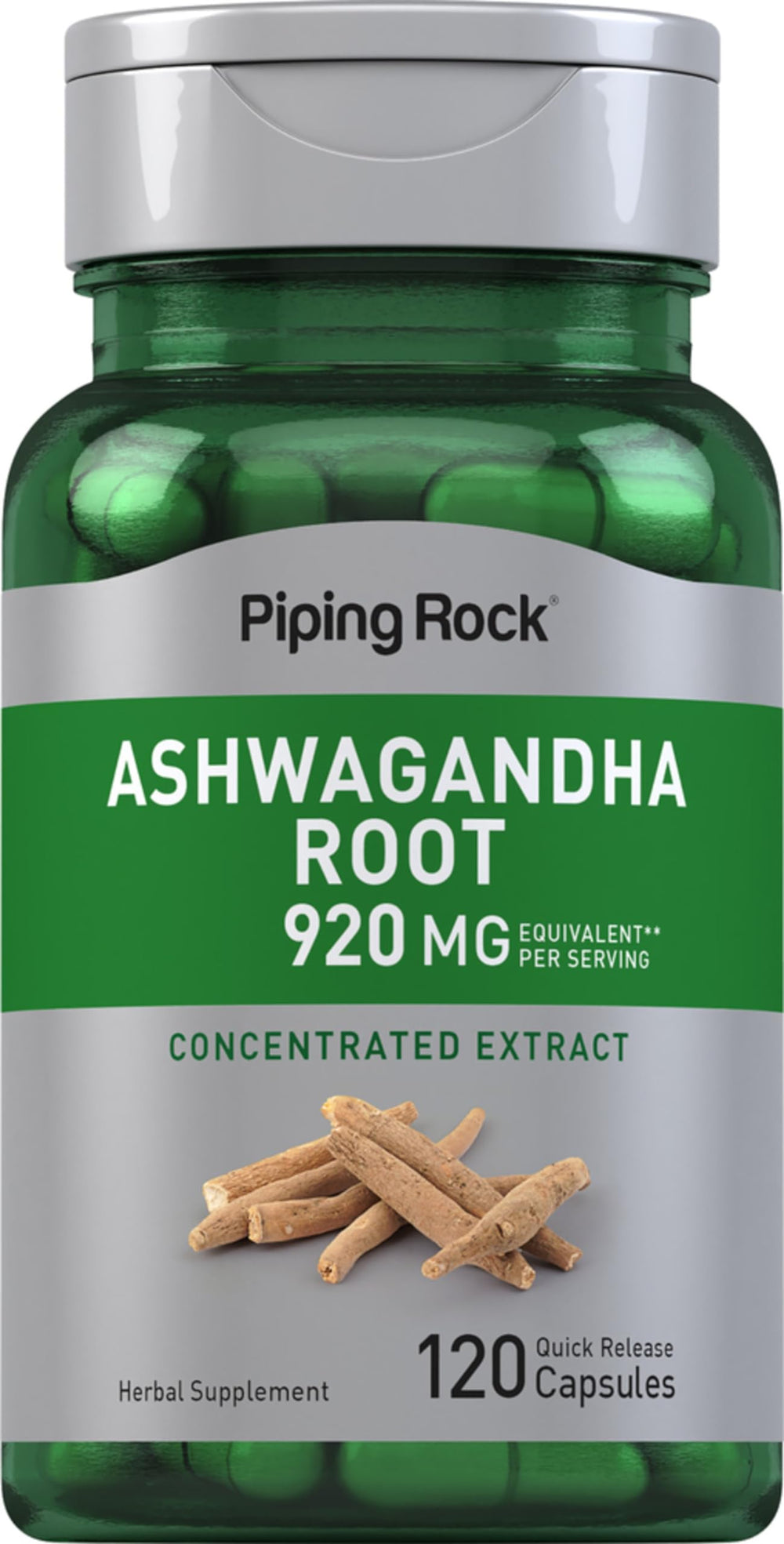 Piping Rock bottle front view showing label and 120 capsules, clear quality
