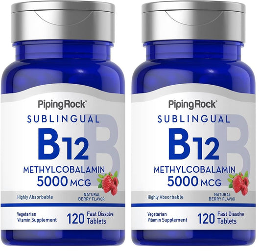 Piping Rock B12 Vitamin 5000 mcg bottle with 120 tablets