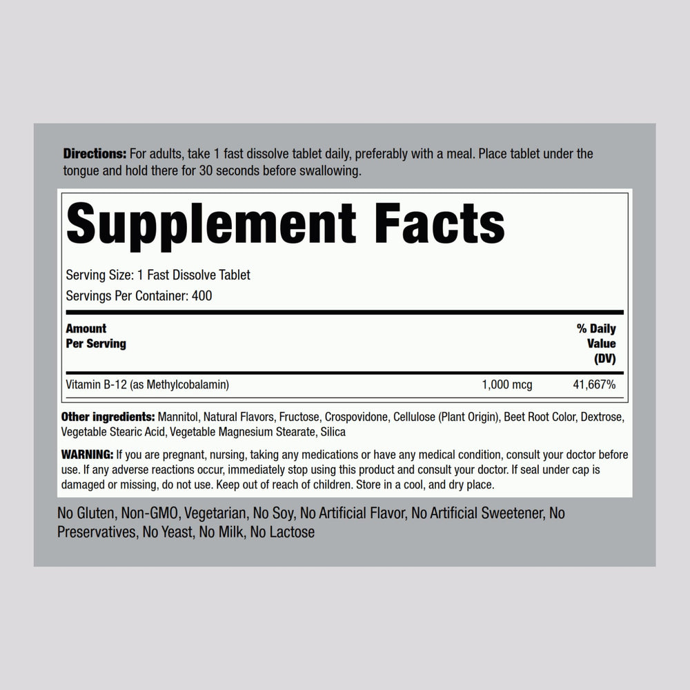 Close-up of Berry flavor B12 sublingual tablets