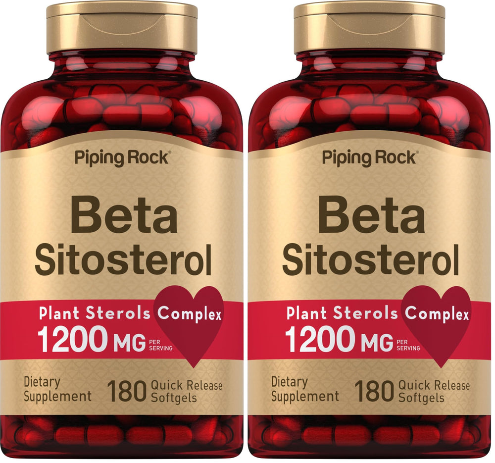 Front of Piping Rock Beta Sitosterol for Men Pack 2 bottle showing 1200 mg per softgel