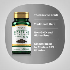 Spread of Piping Rock Bioperine capsules on a surface, illustrating capsule count and consistency