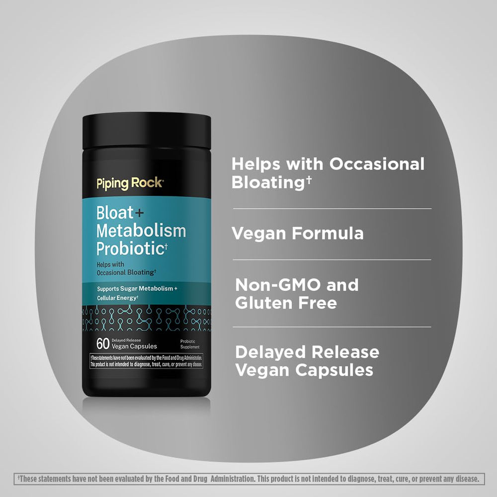 Piping Rock bottle label and feature icons highlighting non‑GMO and gluten‑free benefits