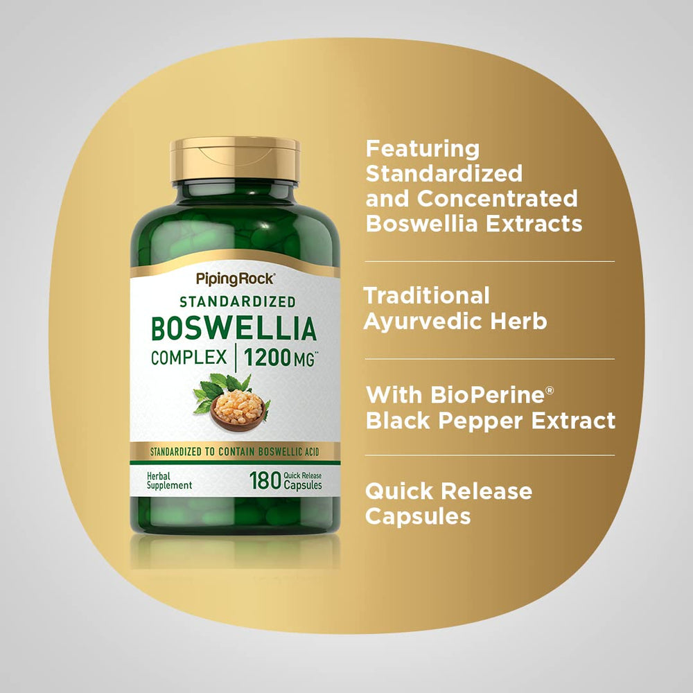 Piping Rock label close-up showing standardized boswellic acid and piperine