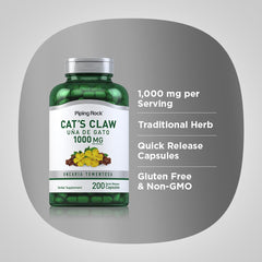 Two Cat's Claw capsules spilling from bottle