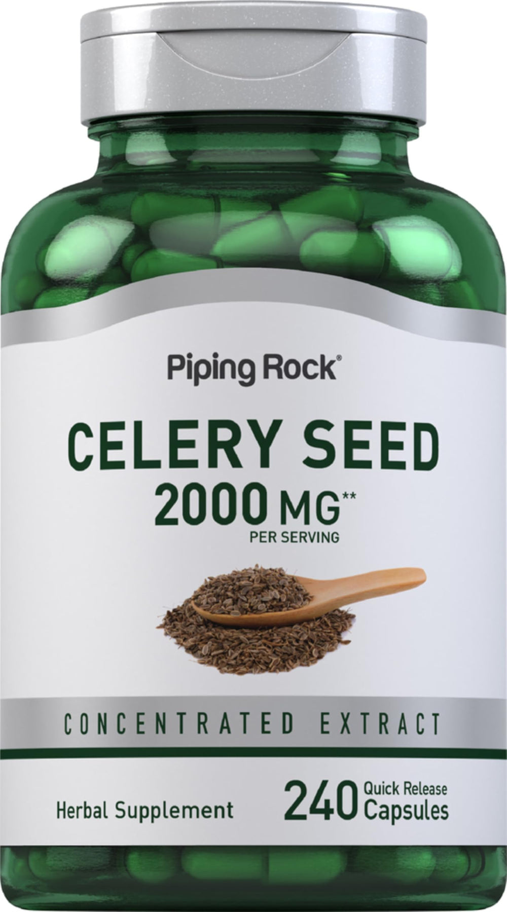 Piping Rock front packaging showing 240-capsule bottle and label clarity benefit