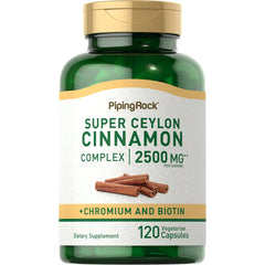 Front view of Piping Rock Ceylon Cinnamon Capsules bottle with 120-count label