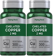 Bottle of Piping Rock Chelated Copper 2 mg, 300 tablets, pack of 2