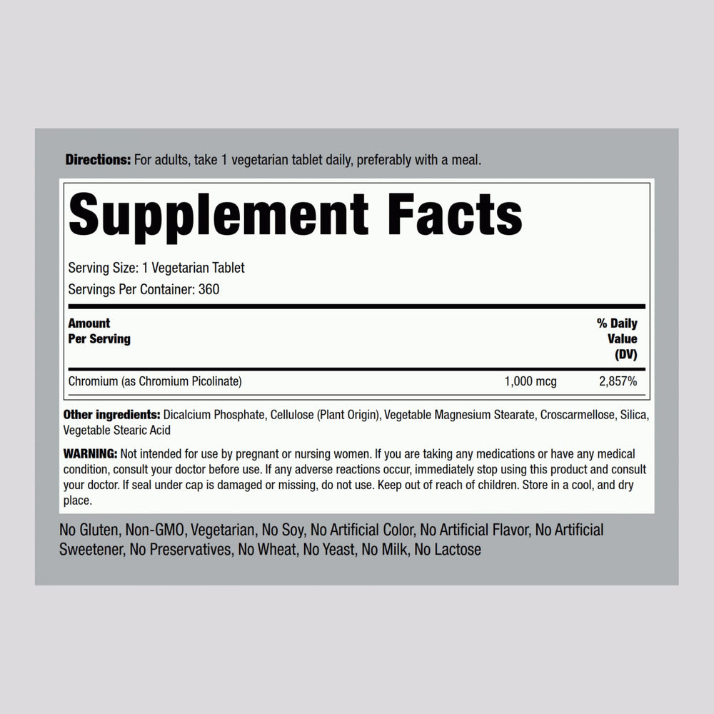 Piping Rock Chromium Picolinate 1000mcg label
