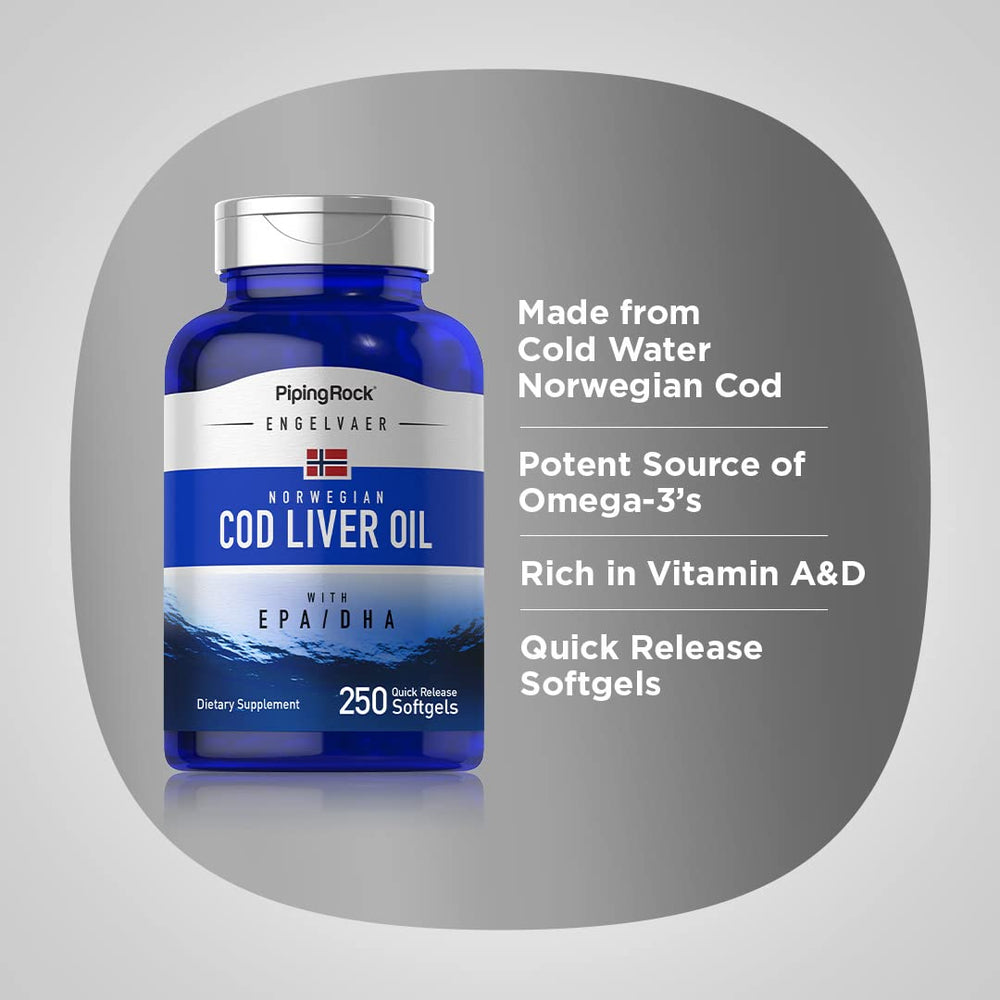 Piping Rock product label detail highlighting EPA DHA and vitamin facts