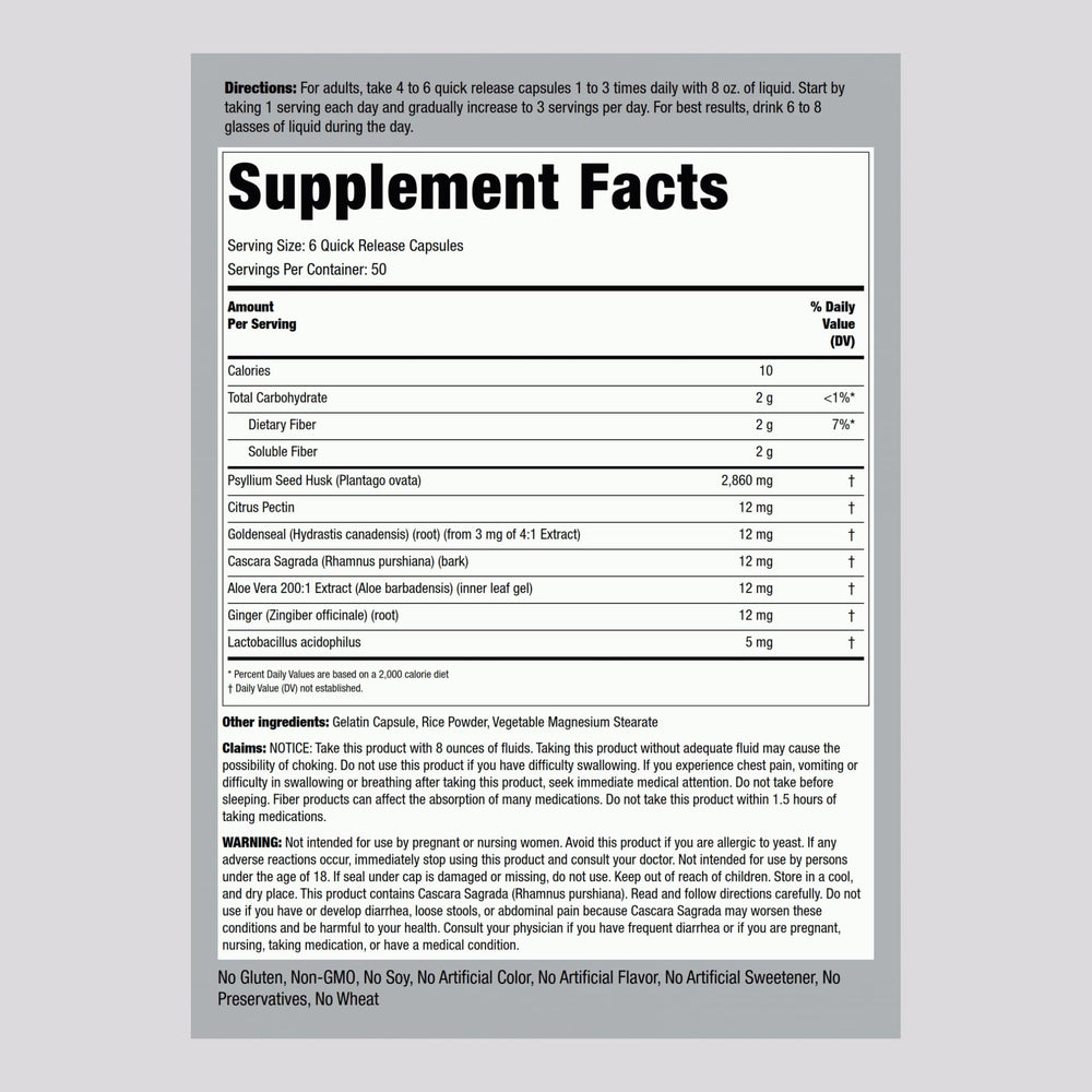 Back view of Piping Rock Colon Cleanse Pills bottle with supplement facts