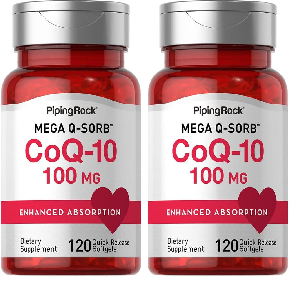 Front view of Piping Rock CoQ10 100mg bottle with 120 softgels (Pack of 2)