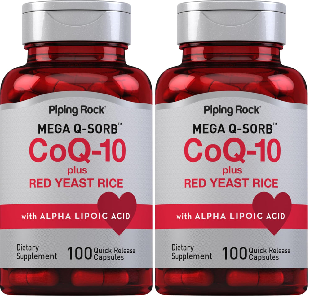 Bottle of Piping Rock CoQ10 with Red Yeast Rice – 100 capsules, Pack of 2