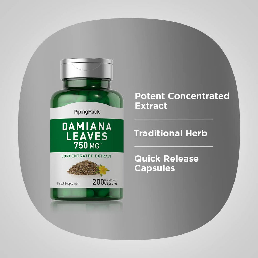 Laboratory testing seal on Damiana Leaf Capsules bottle
