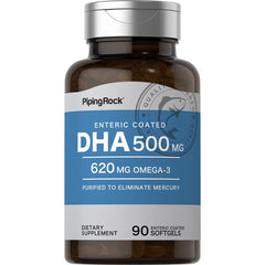 Piping Rock bottle front packaging highlighting DHA and omega-3 benefits