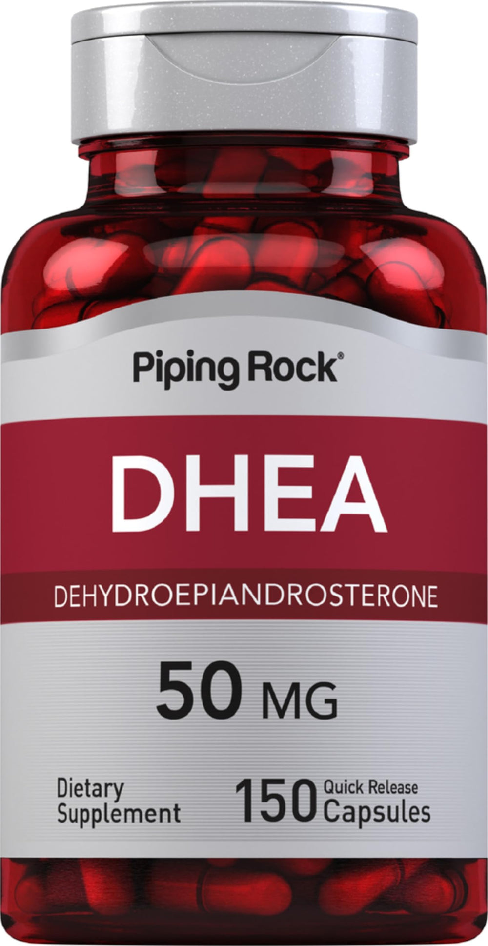 Piping Rock bottle front packaging showing label and count, easy identification benefit