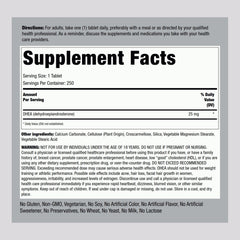 Piping Rock close-up of a single DHEA tablet, easy-to-swallow vegetarian tablet