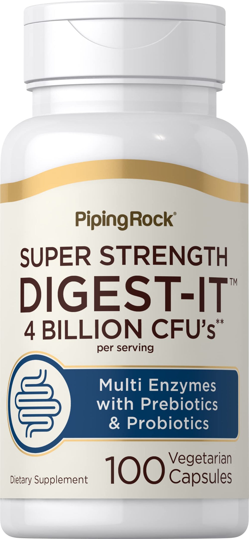 Front view of Piping Rock Digestive Enzymes bottle with 100 capsules