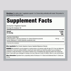 Packaging back with supplement facts for Piping Rock Echinacea Goldenseal