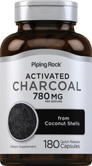 Piping Rock front label showing 780mg charcoal capsules and clear benefit