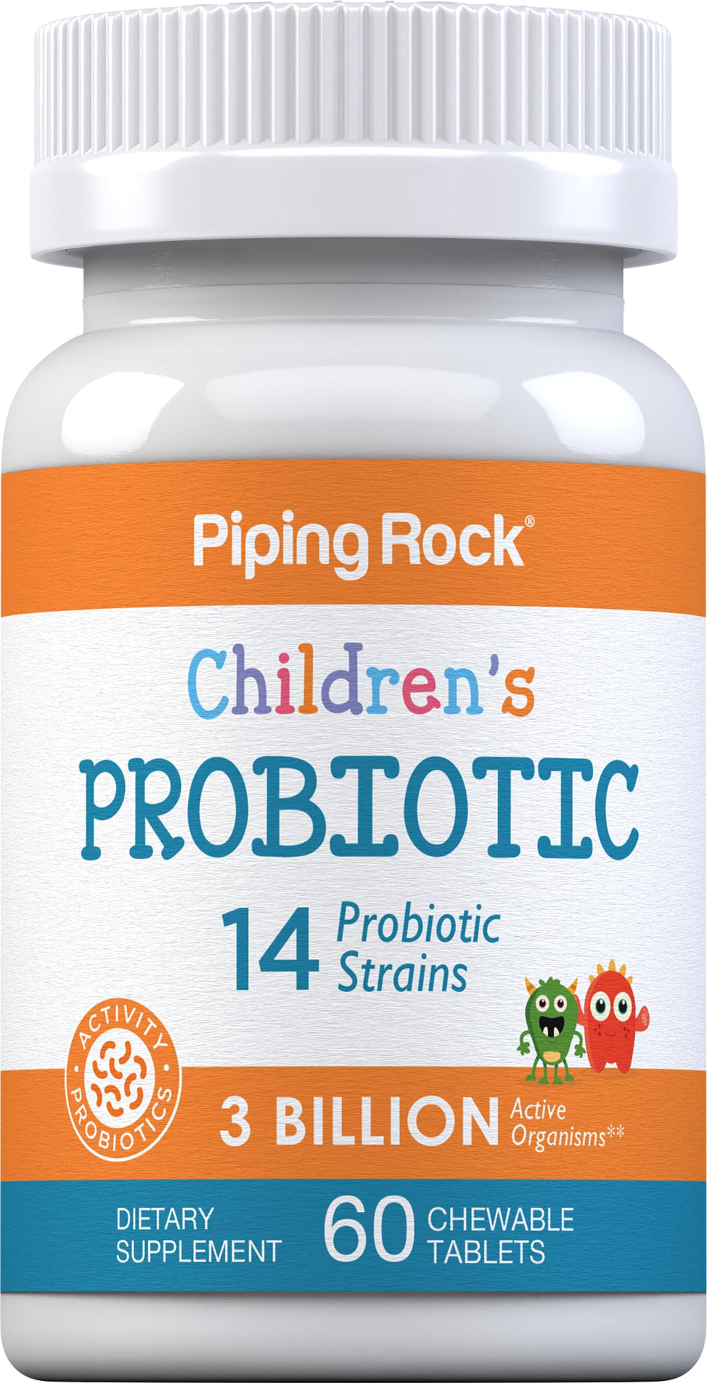 Piping Rock front packaging view showing child-friendly probiotic benefits
