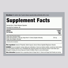 Back label of Piping Rock Ginger Root Capsules