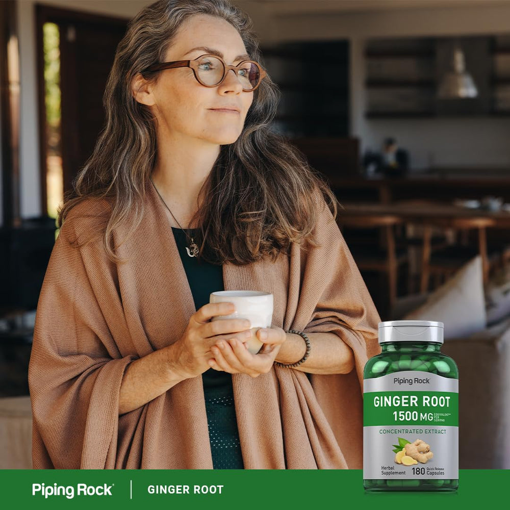 Non-GMO and Gluten Free badge on Piping Rock Ginger Root Capsules