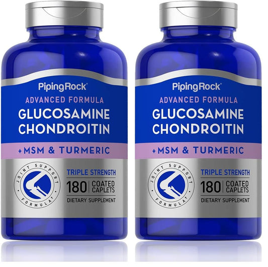 Piping Rock Glucosamine Chondroitin MSM Turmeric 180 Caplets Pack 2 - front view