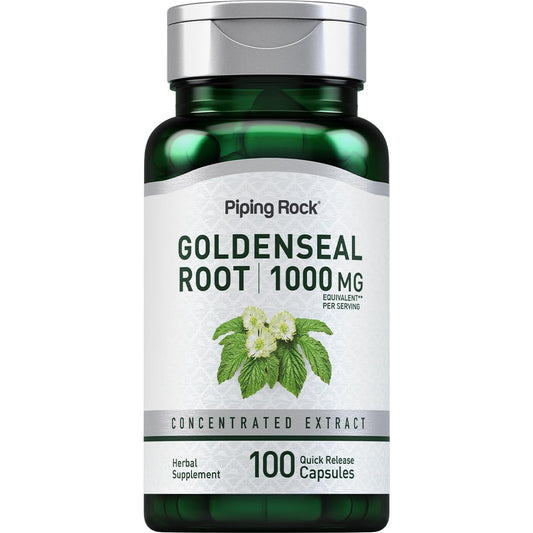 Piping Rock Goldenseal Root Capsules bottle with 1000 mg per serving label
