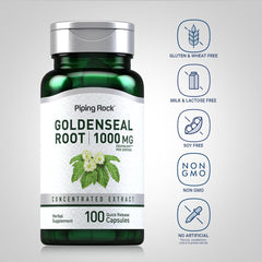 Piping Rock Goldenseal Root Capsules bottle with cap open