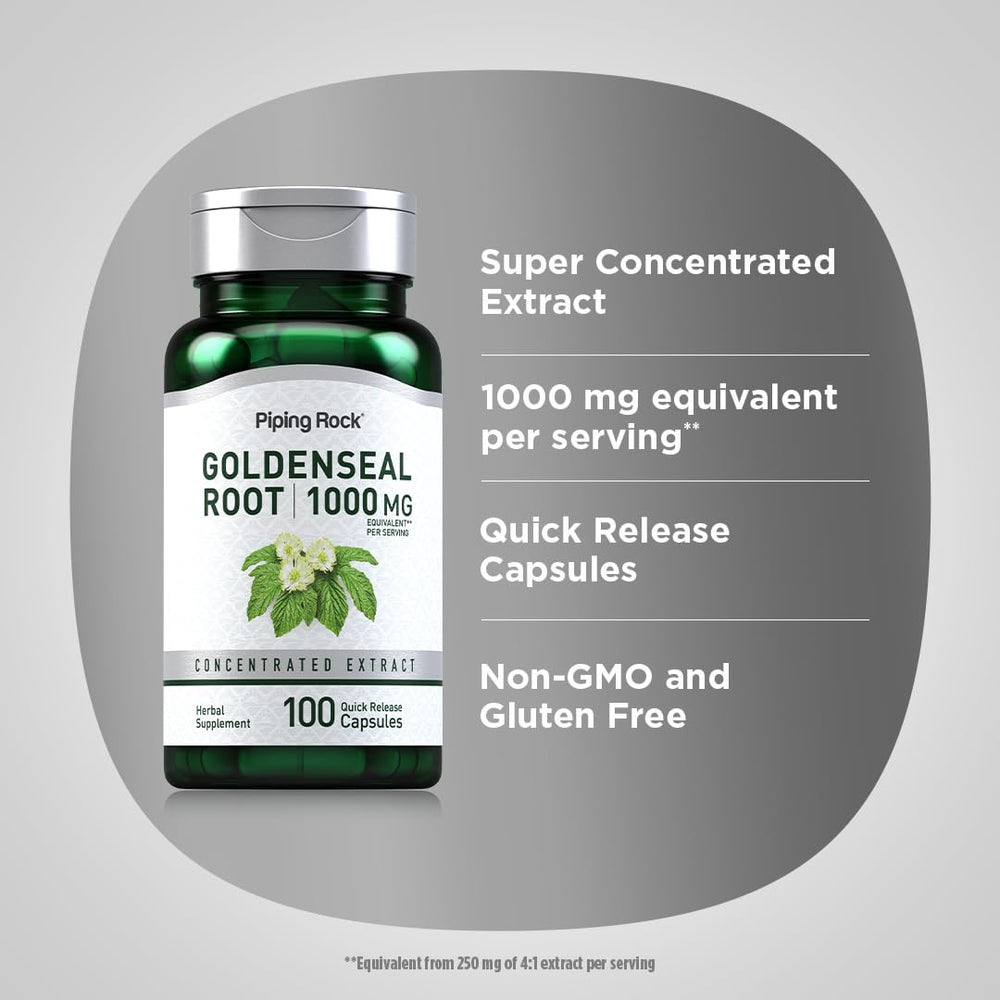 Top-down view of Goldenseal Root Capsules and bottle