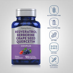 Bottle label showing grape seed, quercetin, berberine HCl ingredients