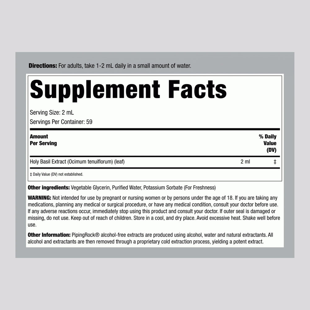 Tulsi Holy Basil tincture bottle label close-up