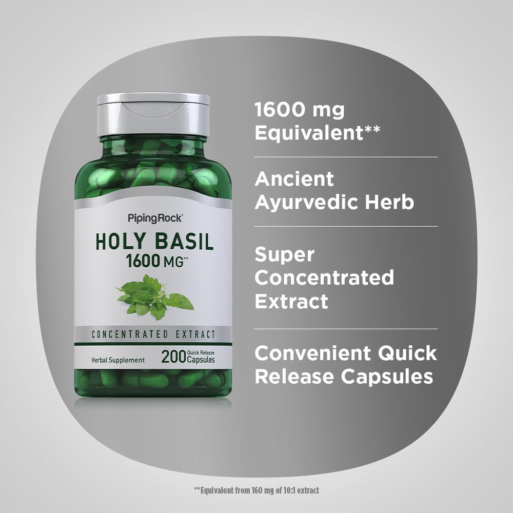 Piping Rock holy basil powder texture from extract illustrating concentrated formulation benefit