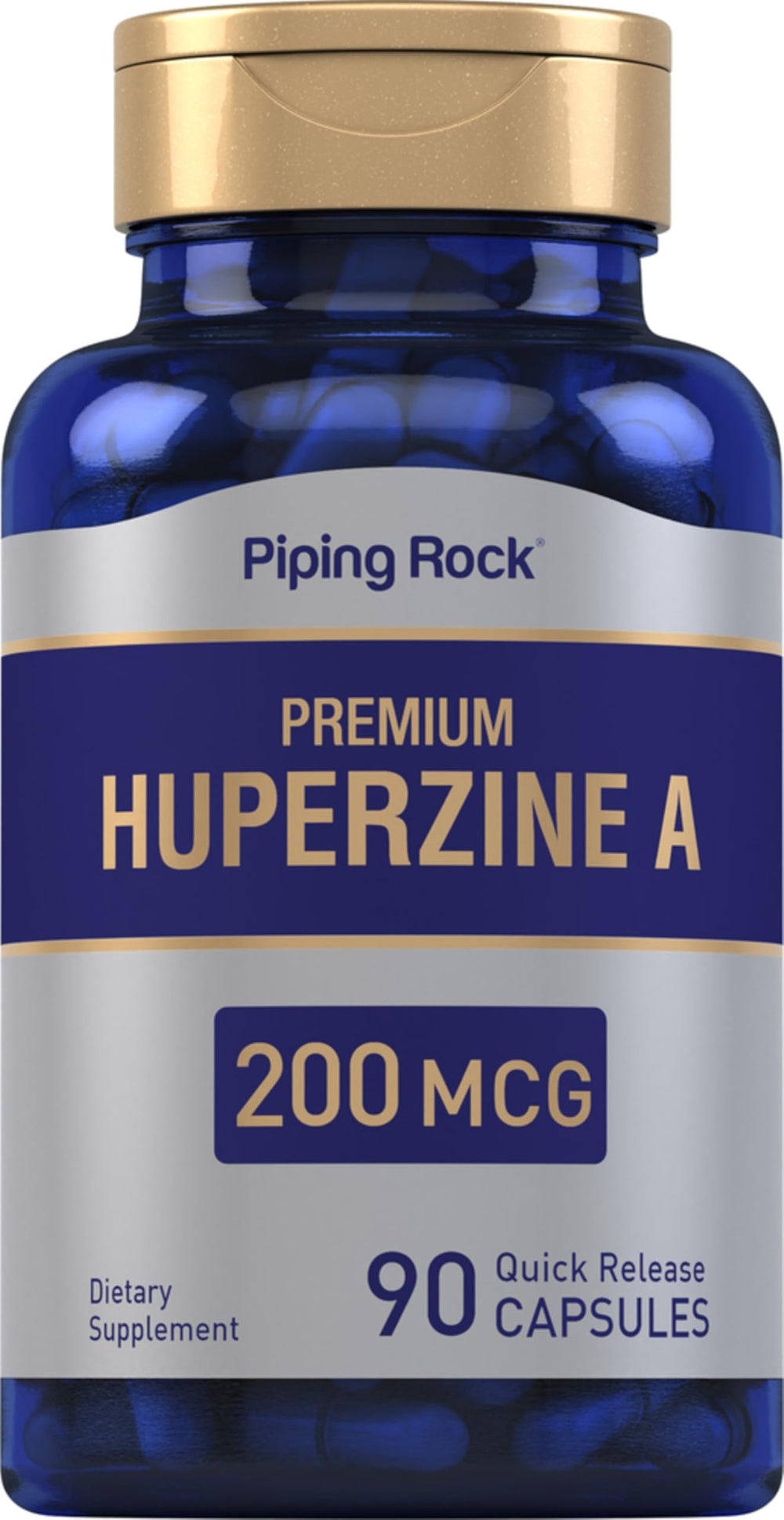 Piping Rock bottle front view showing label and capsule count, clear product information